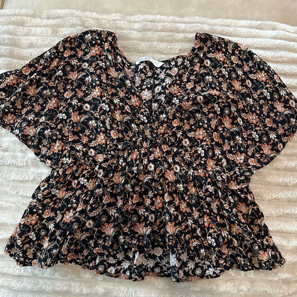 Zara Floral Loose Cropped Top